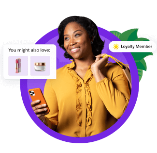 A shopper on her mobile phone discovers beauty products.