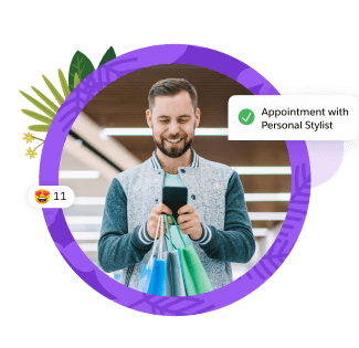 A shopper uses his mobile phone to schedule an appointment with a personal stylist.