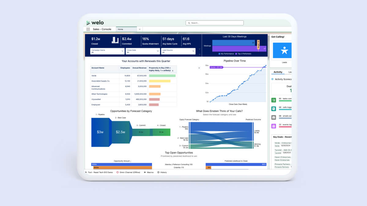 A screen showing growth charts using Salesforce
