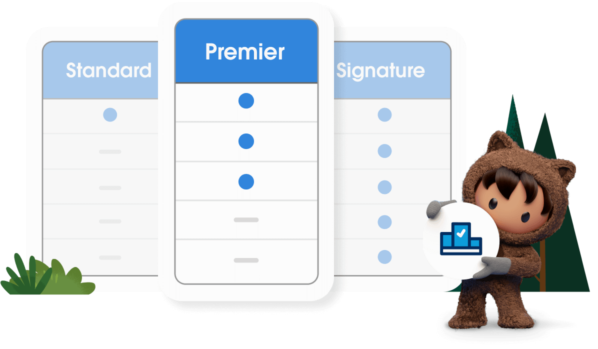 Astro stands next to the chart showing options available with Premier Success Plan versus others.