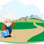 Illustration of Einstein with a notebook and a telescope