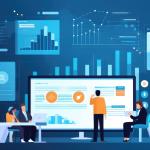 Illustration of business analysis on a computer screen with team.