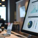 A presentation slide deck with charts and graphs showing customer data management.