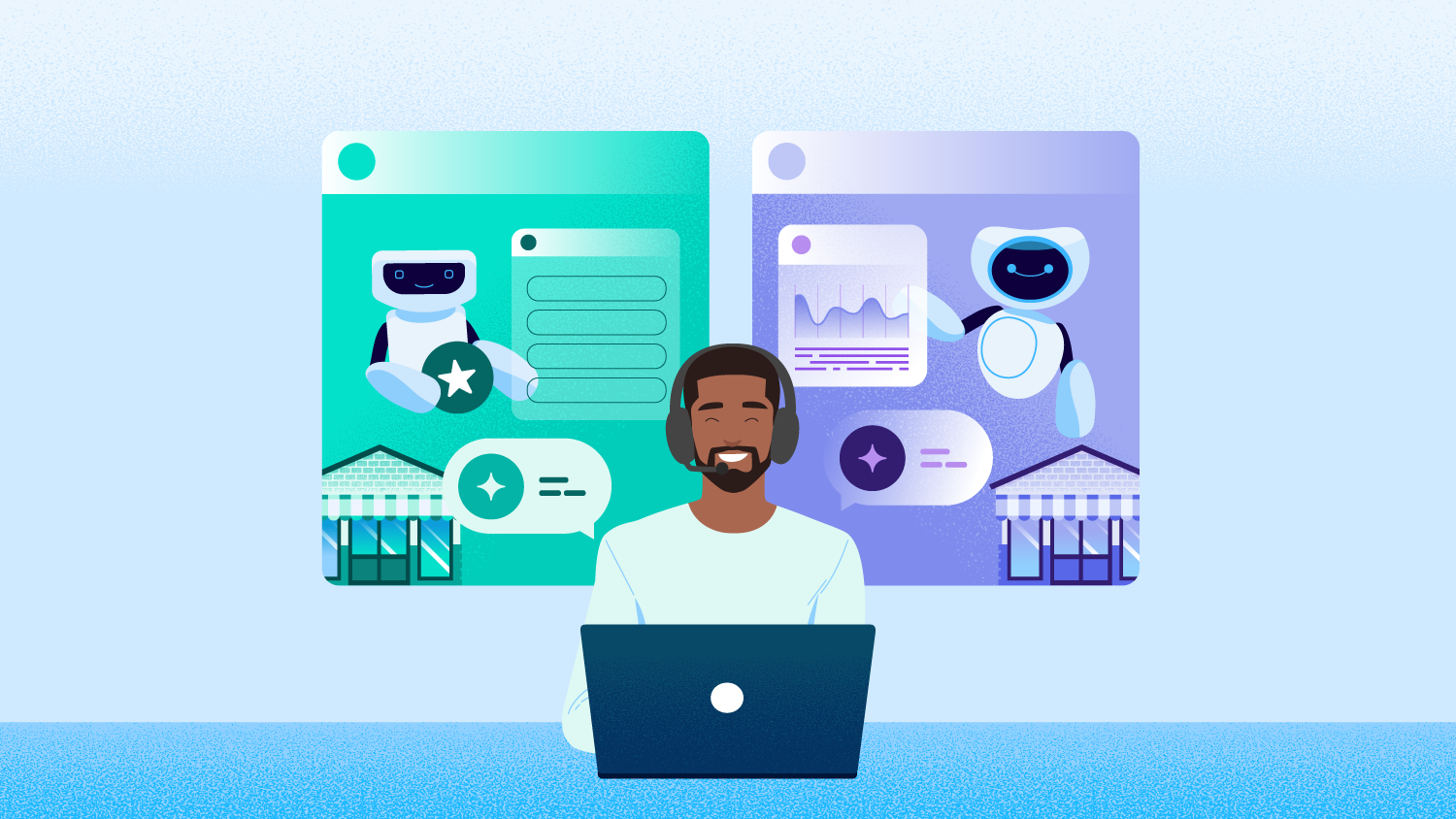 Illustration showcasing autonomous vs assistive agents for small business.