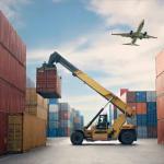 Rows of shipping containers on a cargo ship