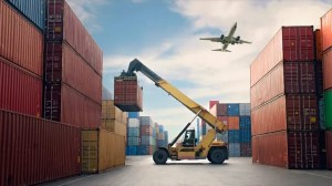 Rows of shipping containers on a cargo ship
