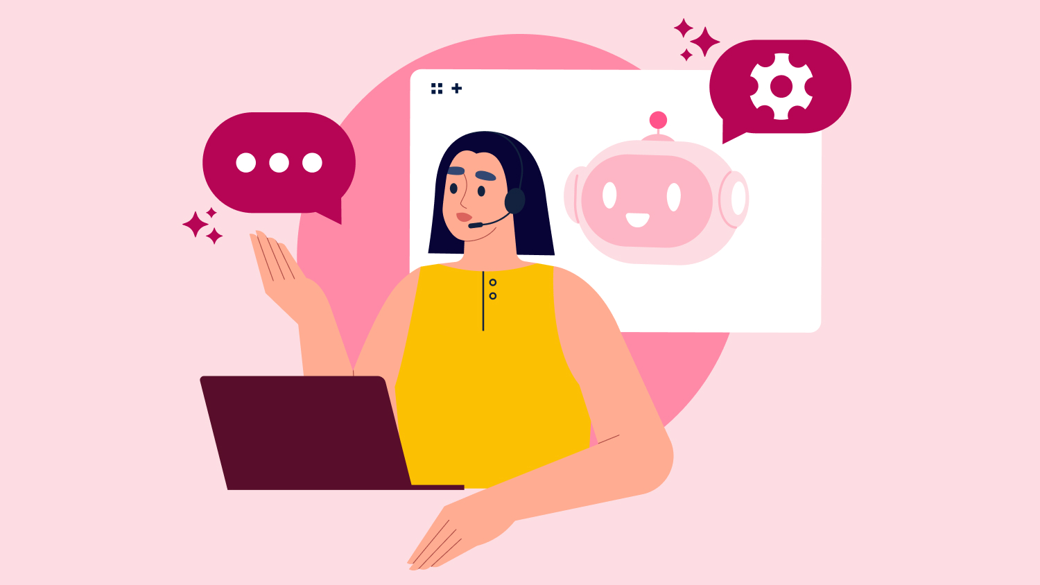 [Illustration] An AI agent helps a customer service rep solve cases.