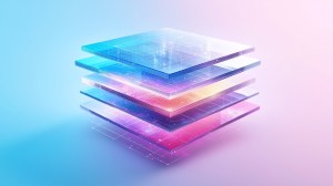 An illustration showing agentic AI ​​visual as stacked data layers transforming shapes, vibrant pastel color, isolated background