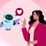 [Illustration] An AI agent high-fives a female customer service rep.