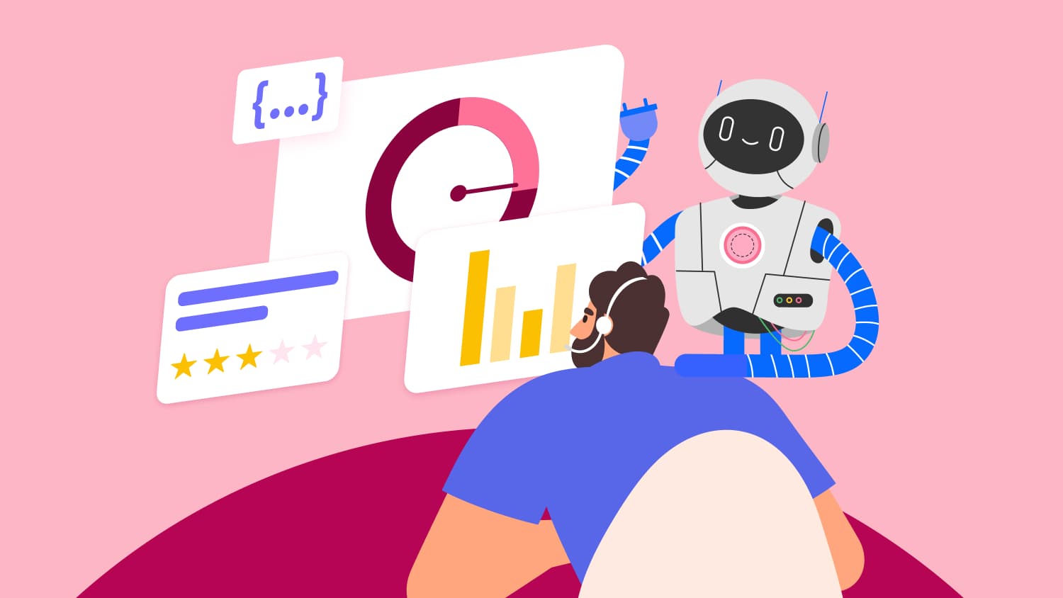 [Illustration] A manager and an AI agent review unified data in a contact centre.