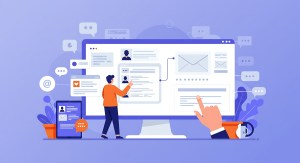 Illustration of a small business owner using agentic AI in their CRM.