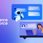 Illustration of a sales rep speaking on the phone, while an AI agent handles background tasks / agentic sales