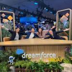 Four presenters on Salesforce Live pose for a shot during Dreamforce '25.
