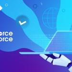 An illustration showing a robotic hand holding a laptop computer, reflecting AI Agents and employee IT tickets.