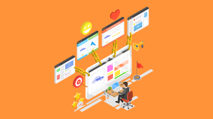 Illustration of four pathway arrows going toward the same point to the right in multicolor.