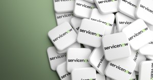 ServiceNow logo on white chips scattered on a green background.