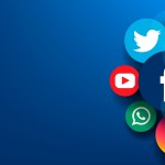 A banner image of the social network icons of the major media platforms in circle chips on the right, across a navy blue background.