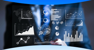 Business analytics dashboard displaying data charts and performance insights