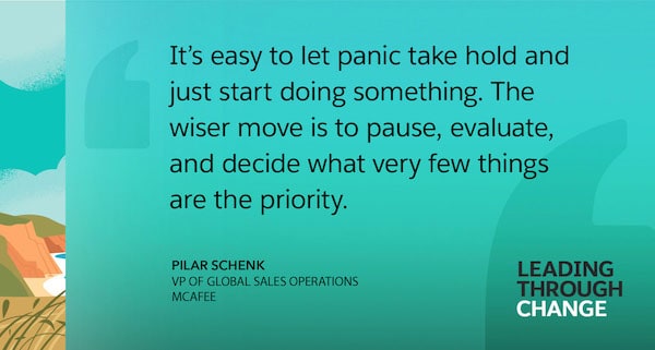 "It's easy to let panic take hold and just start doing something. The wiser move is to pause, evaluate and decide what very few things are the priority." - Pilar Schenk