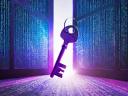 An image showing a key floating in front of a bright light with numbers representing data on the sides. A creative look at train your own LLM.