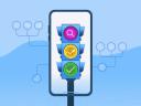 Image shows a traffic light on a phone screen with icons.