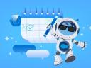 Illustration of a mascot representing Agentforce on a blue background with marketing elements and icons.