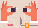Image shows two hands connecting an electric plug and a power socket together.