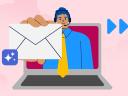 Illustration of a worker holding an email icon