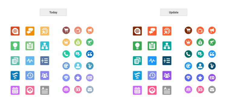 Image of current standard and action icons in a grid format on the left. Image of the updated standard and action icons in a grid format on the right.