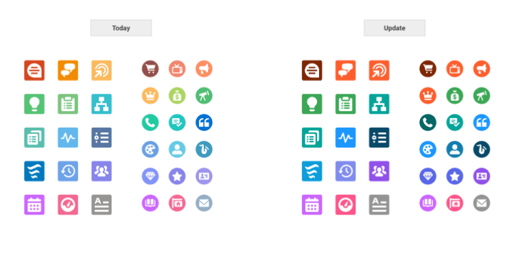Image of current standard and action icons in a grid format on the left. Image of the updated standard and action icons in a grid format on the right.