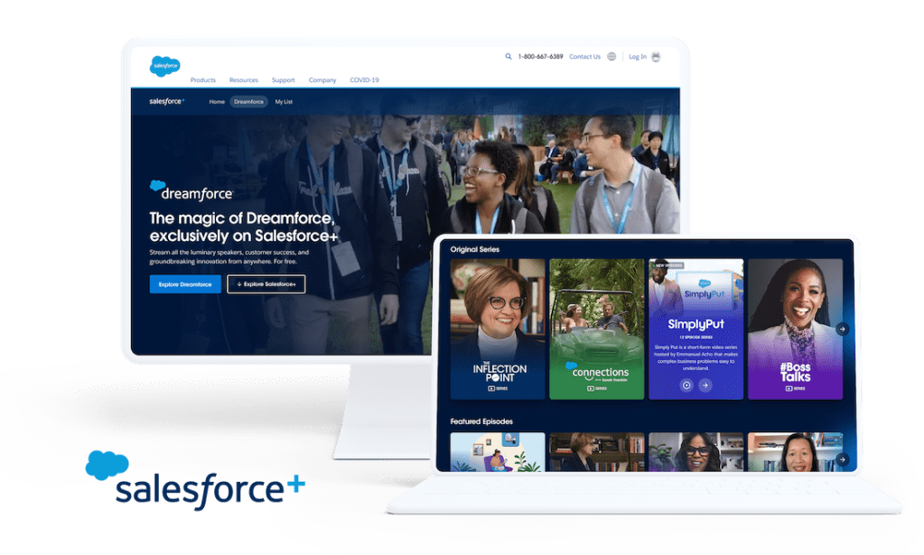 Salesforce+ home page on desktop and laptop