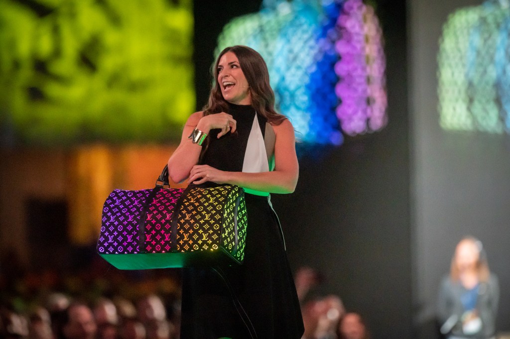 Sarah Franklin poses with Louis Vuitton bag at DF19