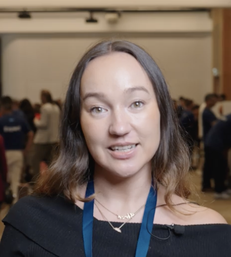 Photo of female attendee completing vox pop at Agentforce Sydney.