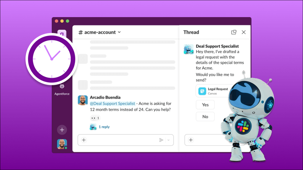 View of Slack workspace with a conversation between a user and an Agentforce agent.