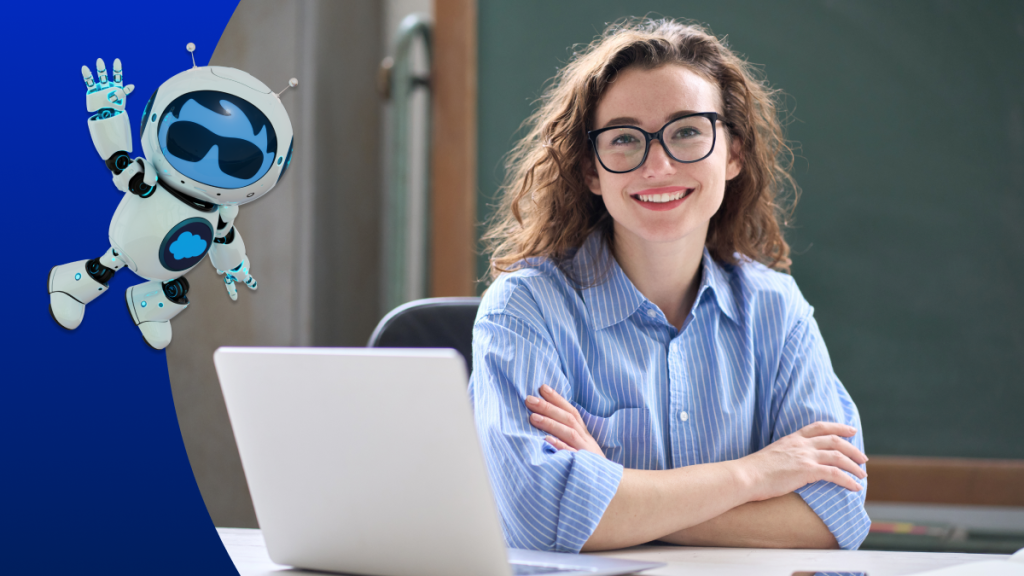 Young knowledge worker smiling with laptop and agentic Astro