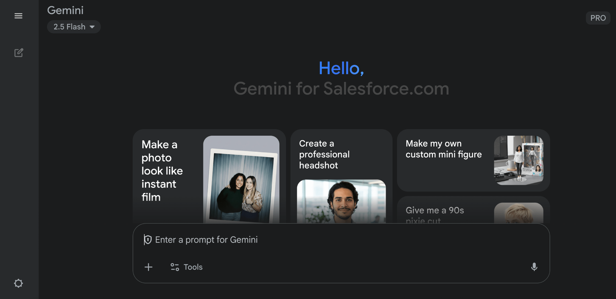 Alt: A screenshot of Google Gemini app prompt window and a hello to the Salesforce company.