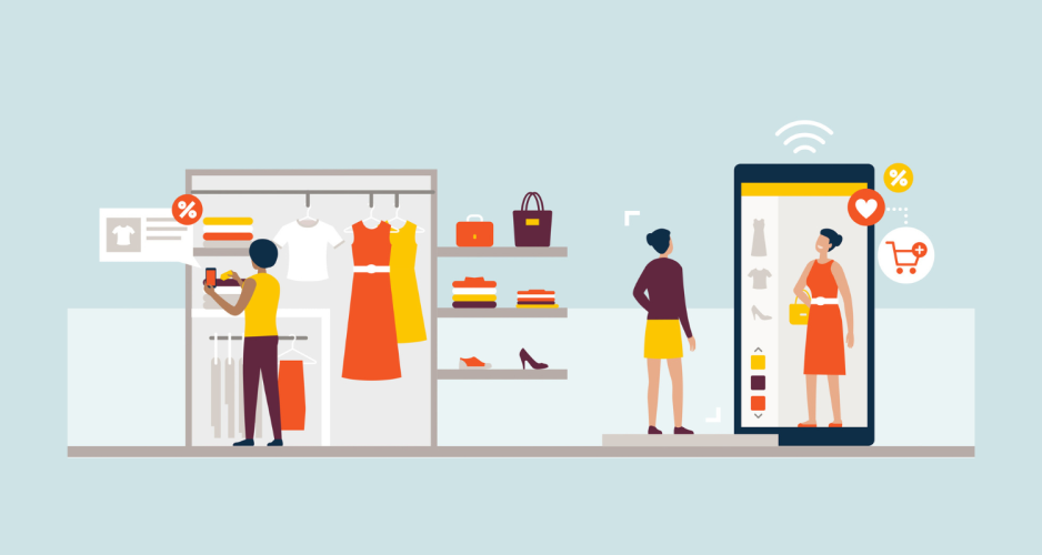 An illustration showing how AI in retail can help the shopping experience for customers.