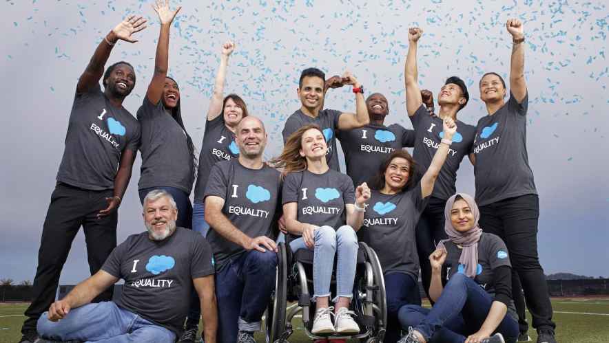 Salesforce Abilityforce team members wearing matching equality t-shirts