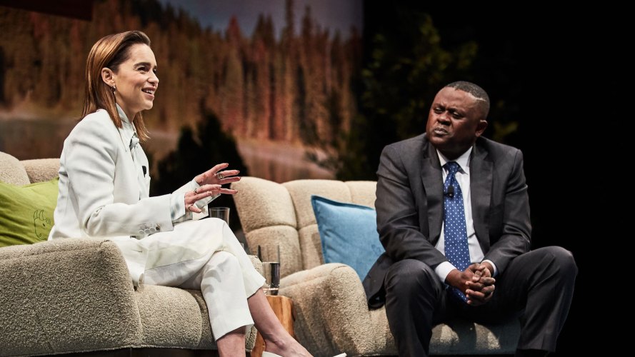 Emilia Clarke onstage at dreamforce 2019