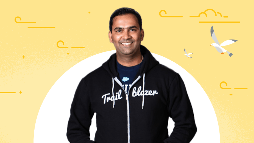 IT Leadership Trailblazer Aditya Pothukuchi in a black hoodie against a yellow background
