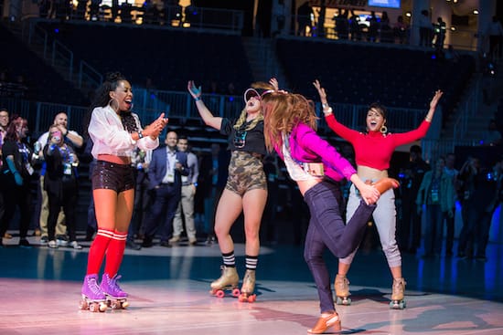 Roller derby dancers entertaining the crowd at Wintrust Arena