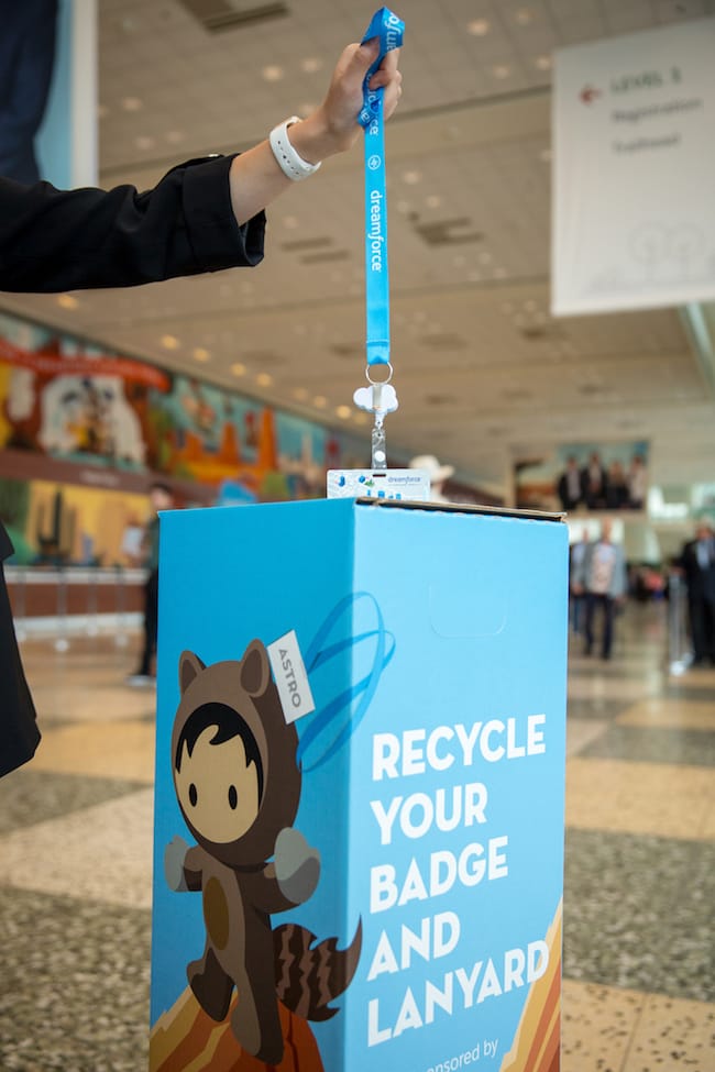 photo of Dreamforce recycling their badges and lanyards after the event
