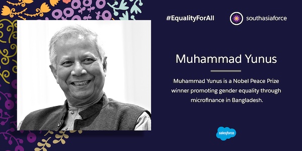 Muhammad Yunus is a Nobel Peace Prize winner promoting gender equality through microfinance in Bangladesh.