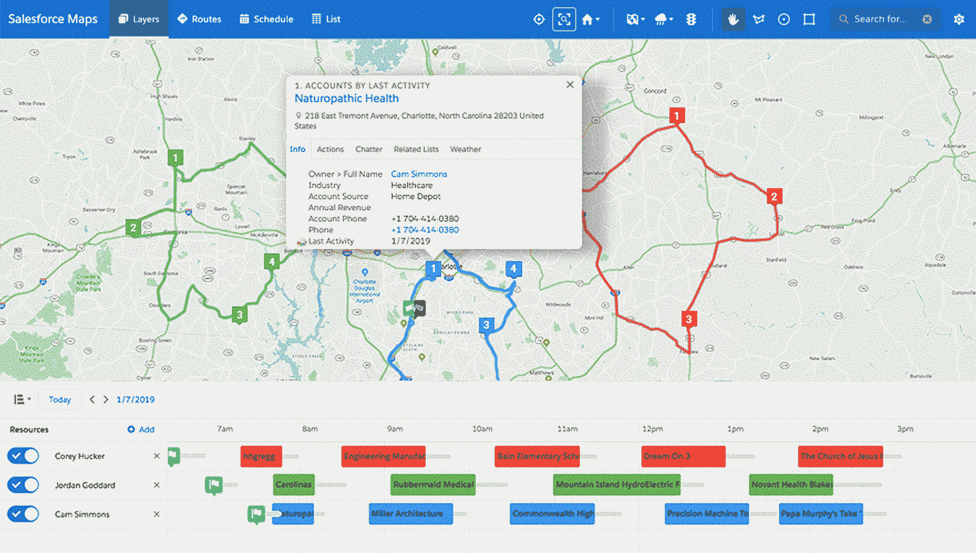 Screen shot of the updated Salesforce Maps user interface