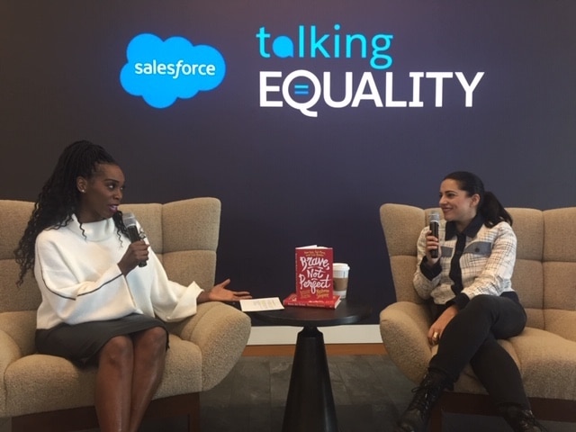 Ebony Beckwith interviews Reshma Saujani at Salesforce's Talking Equality event.