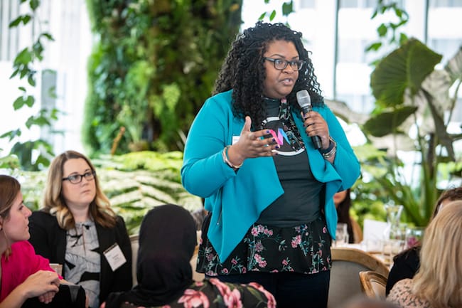 Salesforce employee speaks at an event
