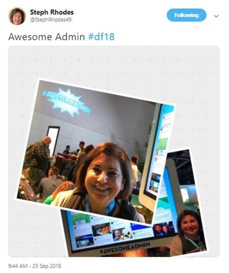 Stephanie's tweet sharing a photo of herself at Dreamforce '18