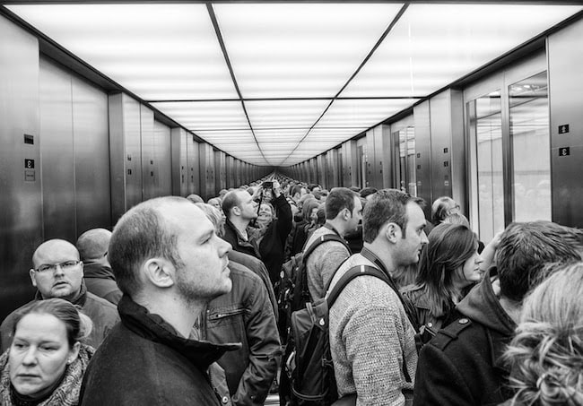 crowded elevator