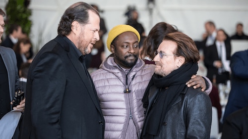 Marc Benioff, Will.i.am, and Bono at the Ocean Day lunch.