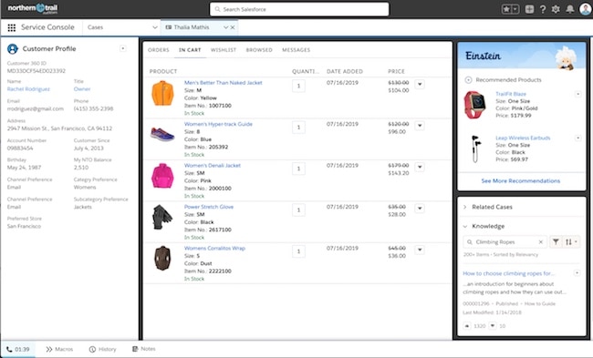 Example of a unified UI within a service console